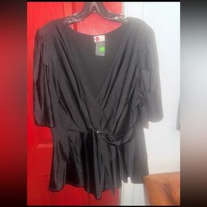 Elegant Black Wrap Shirt plus size